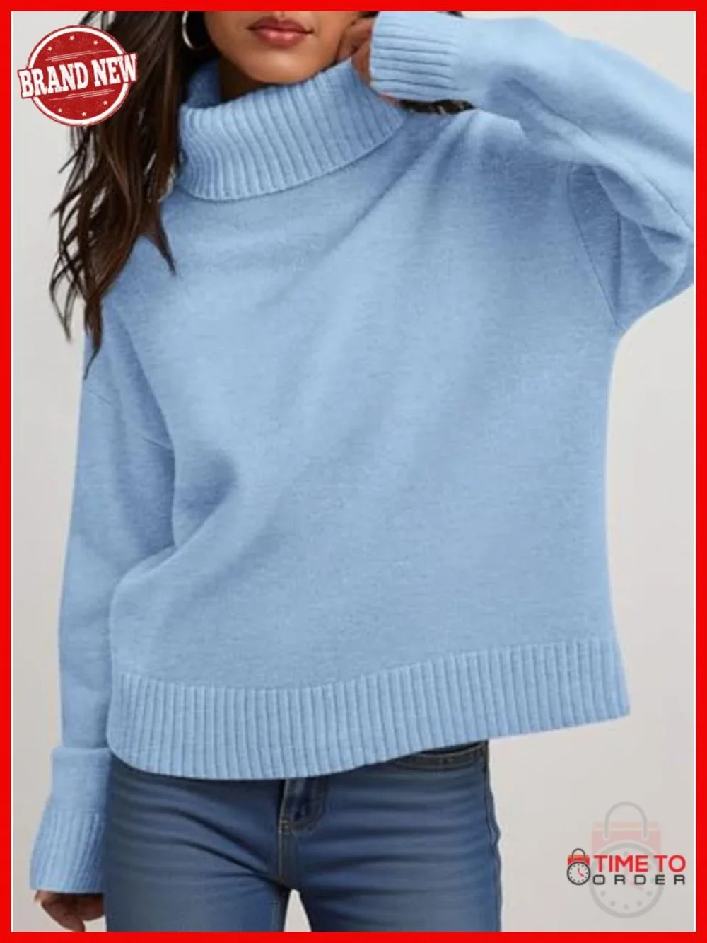 Chunky Knit Turtleneck Pullover Sweater Women Long Sleeve Loose Fit Cozy Warm